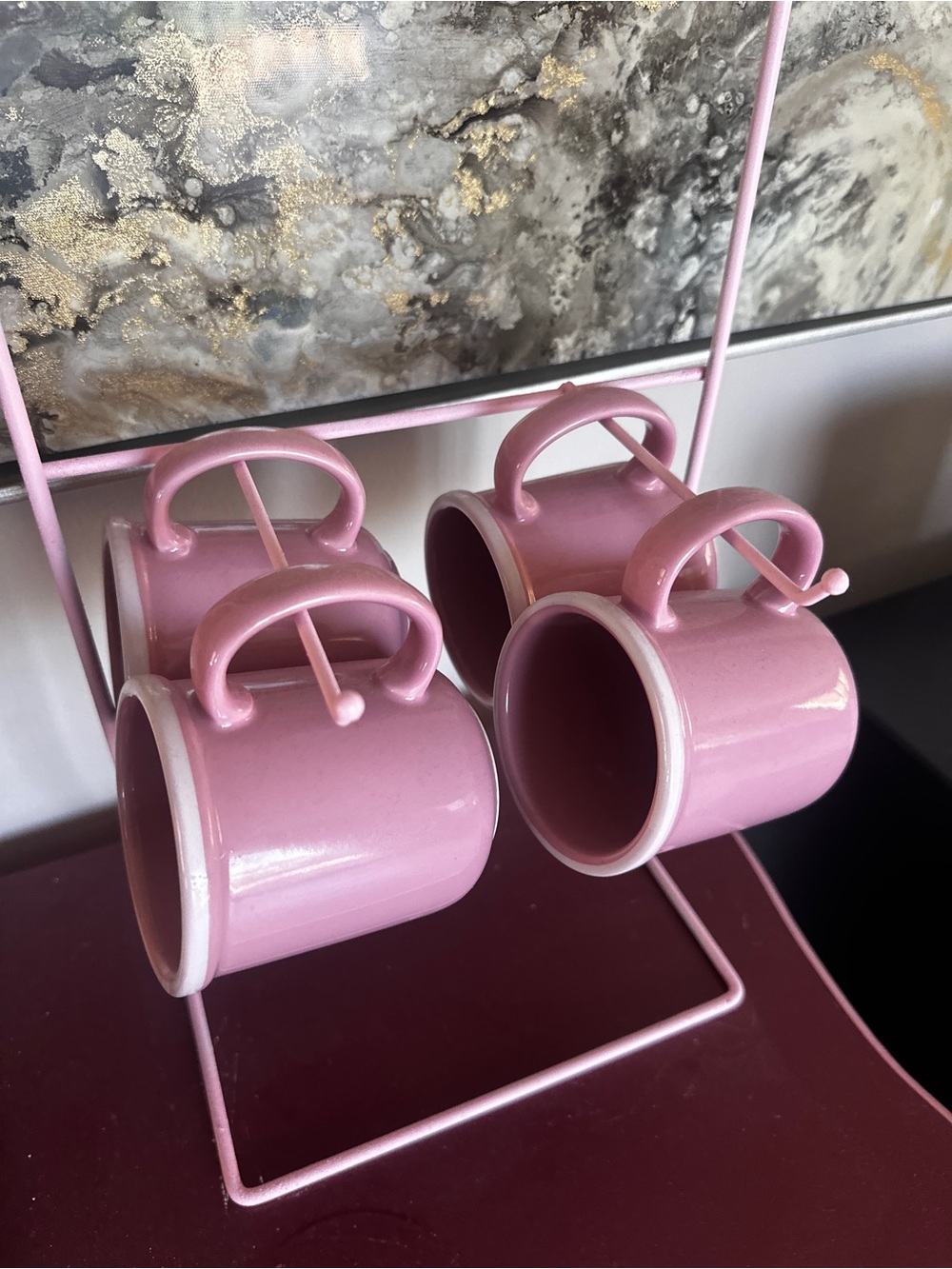 Set of Four Pink Vintage Ceramic Mugs
